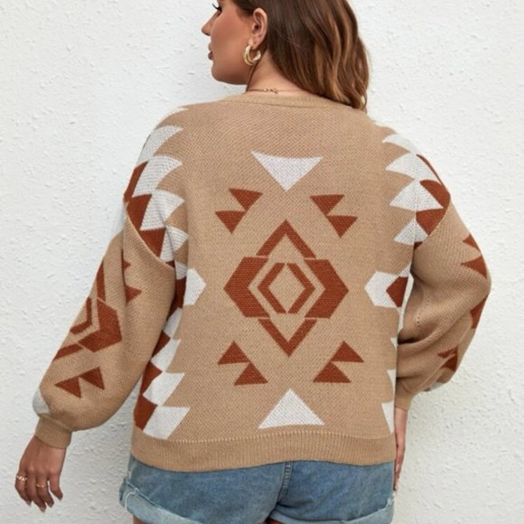Geo Aztec Pattern Drop Shoulder Sweater 2XL - Picture 3 of 10